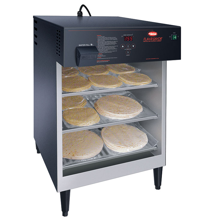 Flav-R-Savor® Air Curtain Heated Display Cabinet, (3) tier slides for half size sheet pans