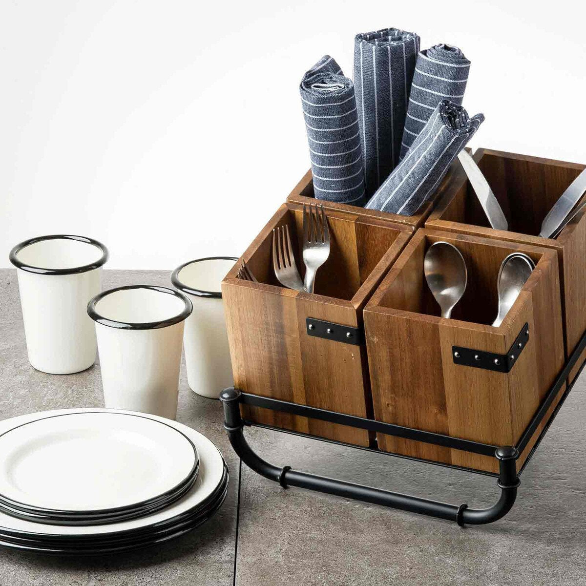 Industrial Collection™ 5.25" Square Cutlery Holder - Acacia
