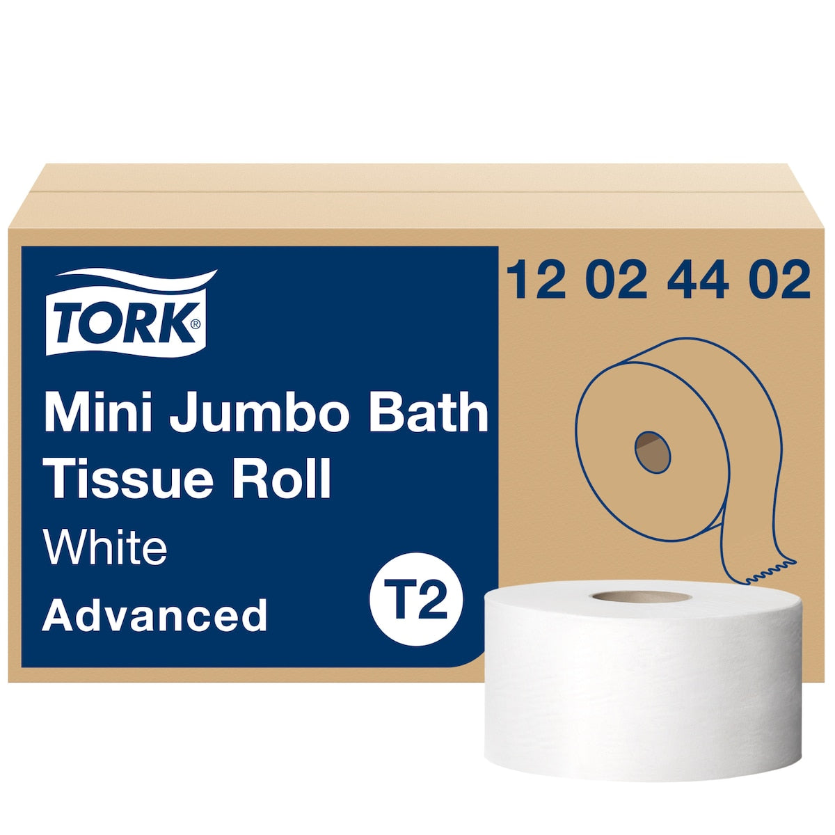 Mini Jumbo Bath Tissue Roll, 2-Ply, White, 750'