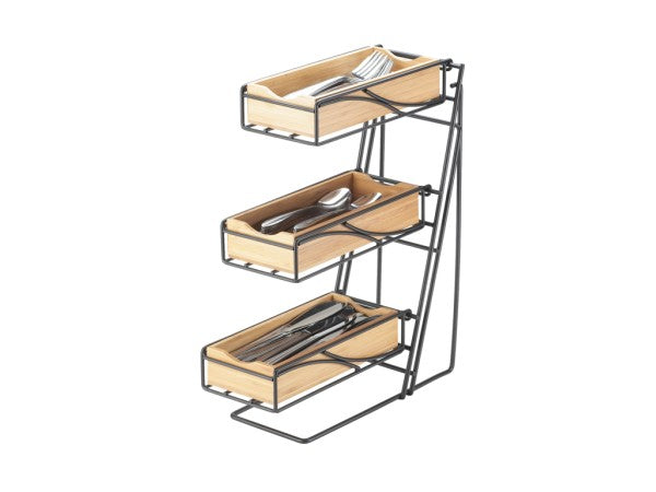 Bamboo 3-Tier Condiment/Flatware Display, Black