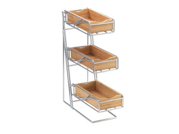Bamboo 3-Tier Condiment/Flatware Display, Platinum
