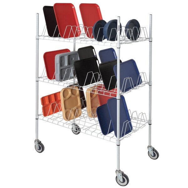 Mobile Tray Drying Rack - 25 1/2" x 44" x 70 1/2" - 102-Tray Capacity, 1.25" Slots