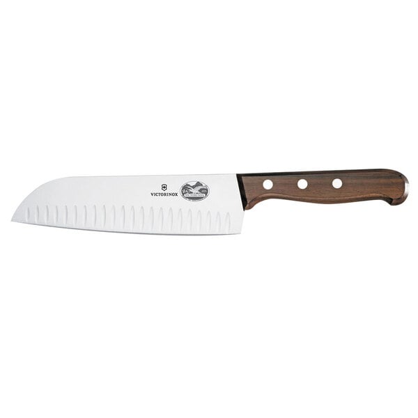 Granton Edge Santoku Knife w/ 7" Blade, Wood Handle