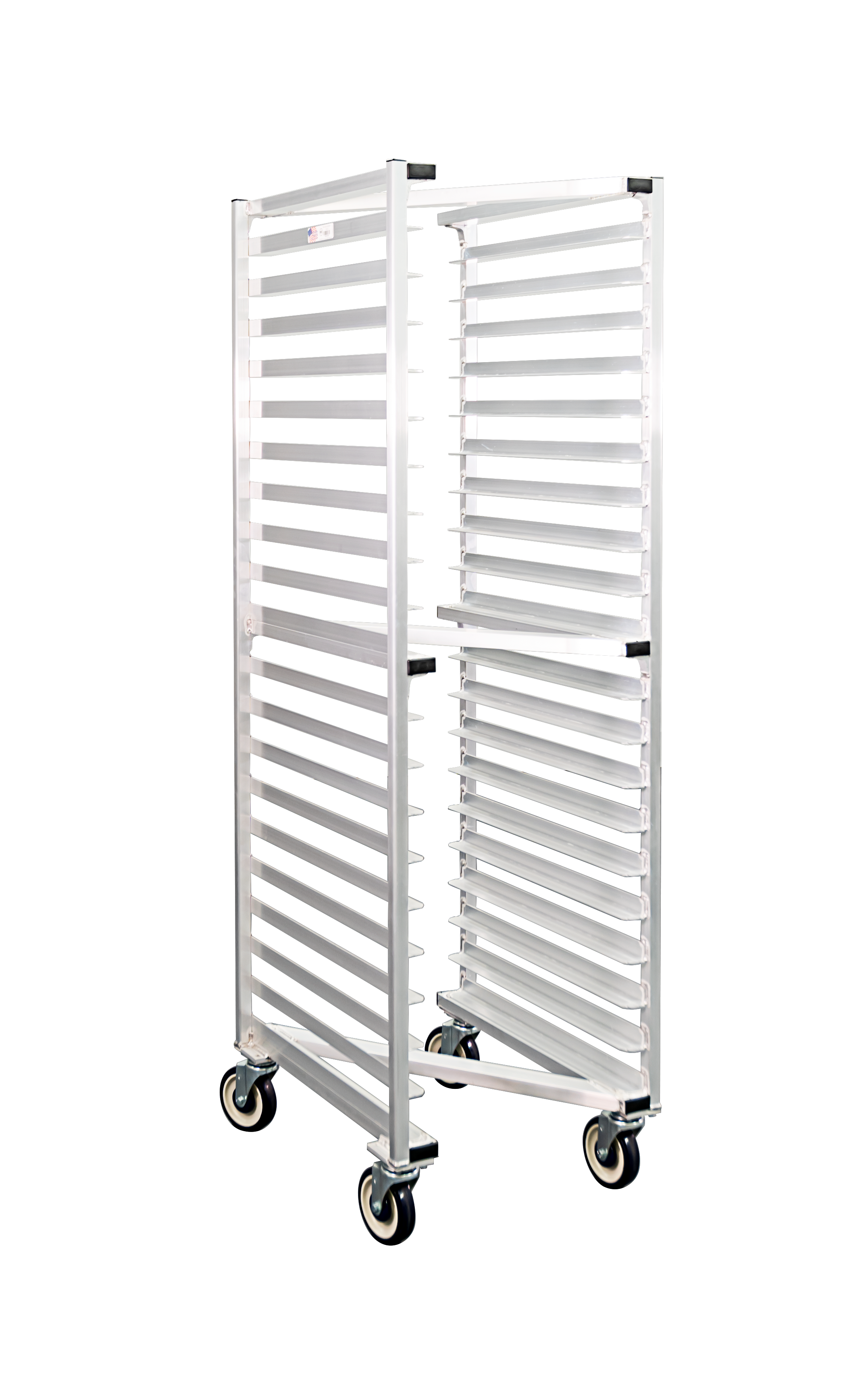 Mobile Heavy Duty Welded Aluminum Full-Size End-Loading Nesting Z Type Sheet (Bun) Pan Rack - 20 Sets of Runners, 3" Spacing - 20.375"W x 69.75"H x 26"L
