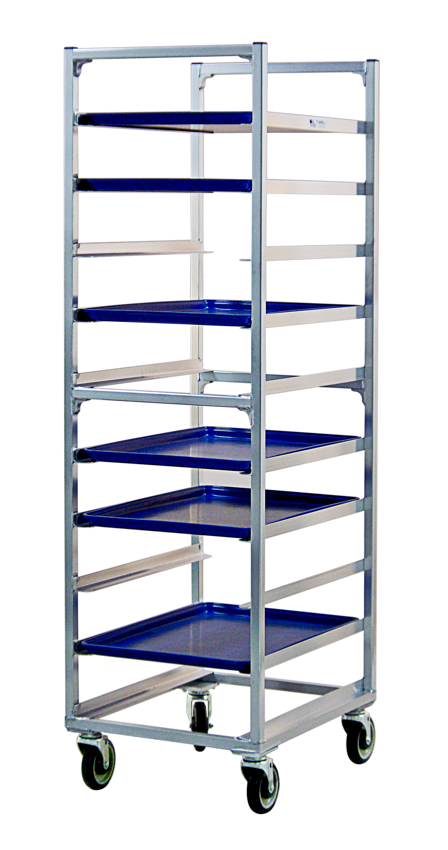 Mobile Heavy Duty Welded Aluminum Full-Size End-Loading Sheet (Bun) Pan Rack - 10 Sets of Runners, 6" Spacing - 20.375"W x 69.75"H x 26"L