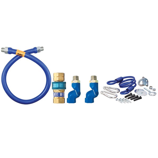 1/2"D Blue Hose™ Moveable Gas Connector Hose Assembly 24"L, Stainless Steel Braid, SnapFast® QD, 2 Swivel MAX®, Restraining Cable, 77,000 BTU/hr