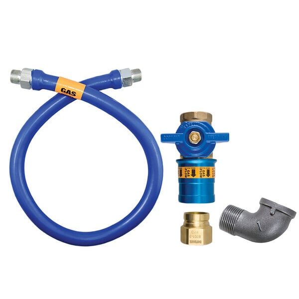 3/4"D Blue Hose™ Moveable Gas Connector Hose Assembly 72"L, Stainless Steel Braid, Safety Quik® QDV, Elbow, 139,000 BTU/hr