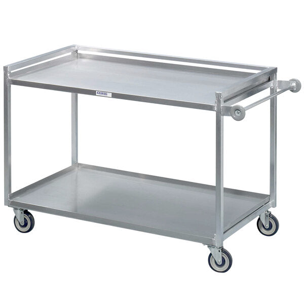 Heavy-Duty Banquet/Utility Cart, 2-Shelf Aluminum Bussing Cart, 53" W x 29" D x 36" H, Welded Aluminum Frame, 500 lb. Capacity, 5" Swivel Plate Casters, Push Handle