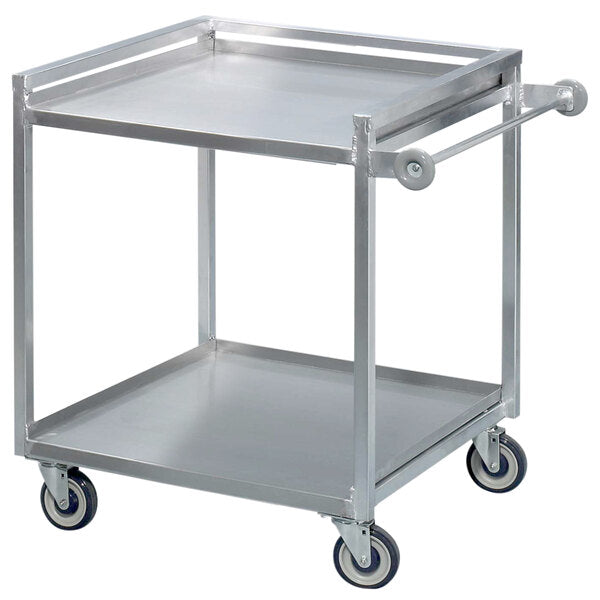 Heavy-Duty Banquet/Utility Cart, 2-Shelf Aluminum Bussing Cart, 37" W x 29" D x 36" H, High-tensile Welded Frame, 500 lb. Capacity, 5" Swivel Plate Casters, Push Handle