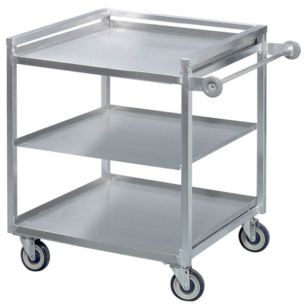 Heavy-Duty Banquet/Utility Cart, 3-Shelf Aluminum Bussing Cart, 37" W x 29" D x 36" H, Welded Aluminum Frame, 500 lb. Capacity, 5" Swivel Plate Casters, Push Handle