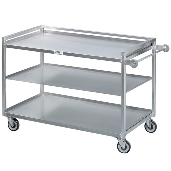 Heavy-Duty Banquet/Utility Cart, 3-Shelf Aluminum Bussing Cart, 53" W x 29" D x 36" H, Welded Aluminum Frame, 500 lb. Capacity, 5" Swivel Plate Casters, Push Handle