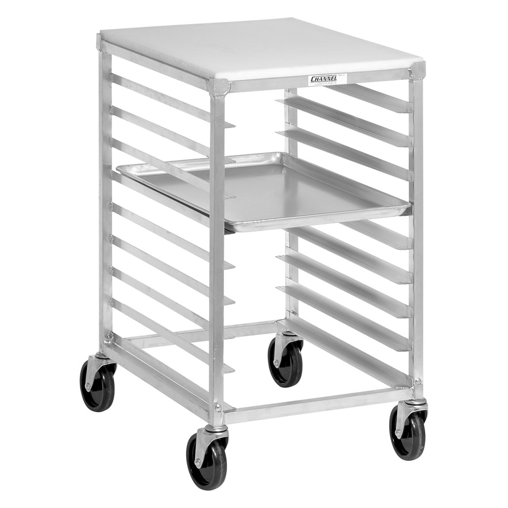 20.5" 9-Pan Heavy-Duty Aluminum Bun Pan Rack w/ Poly Top - Half Height, End Load