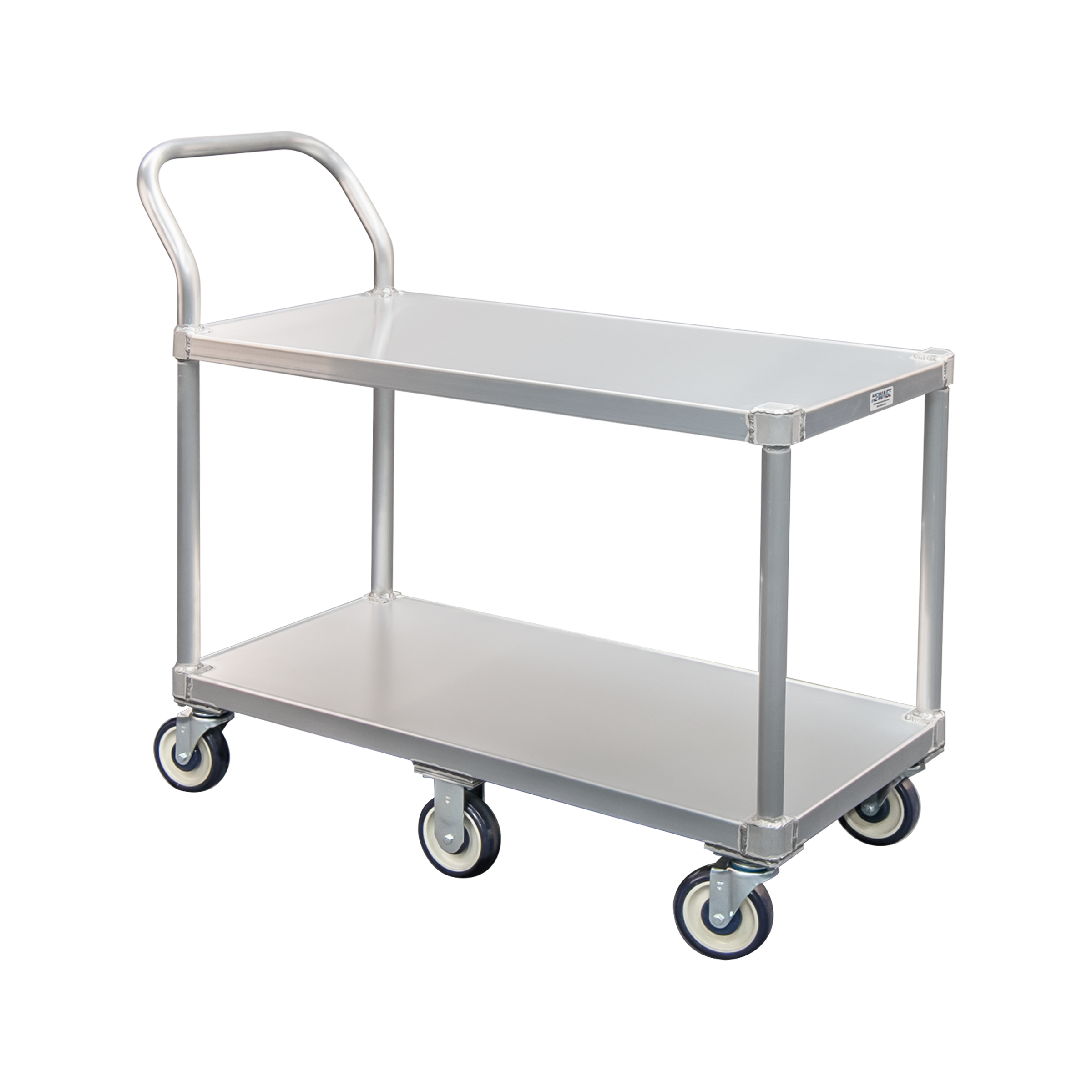 2-Tier Heavy Duty Welded Aluminum Produce, Stocking & Utility Cart With Push Handle - Solid Top & Bottom Shelves - 19"W x 39"H x 48"L
