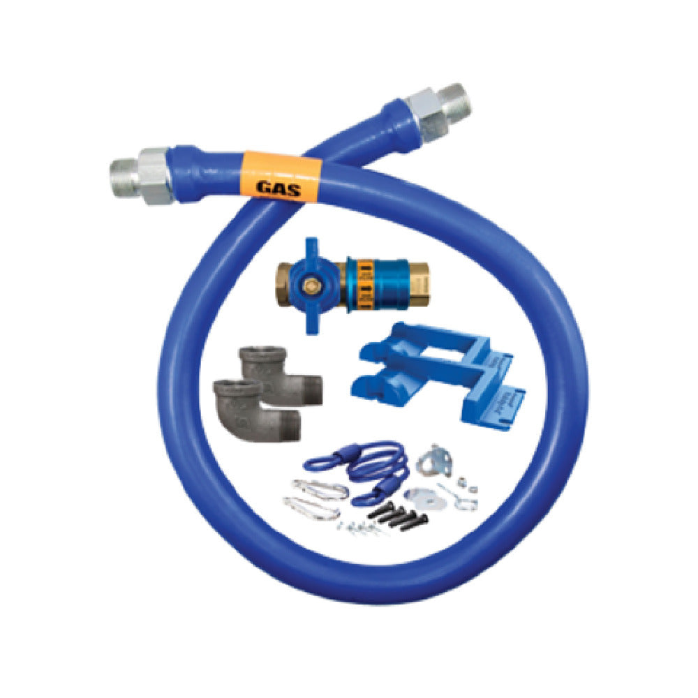 3/4"D Blue Hose™ Moveable Gas Connector Kit 60"L, Stainless Steel Braid, Safety Quik® QDV, Elbow, Restraining Cable, Safety Set®