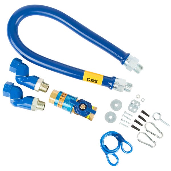 3/4"D Blue Hose™ Moveable Gas Connector Kit 36"L, Stainless Steel Braid, 2 Swivel MAX®, Restraining Cable, Full Port Valve, 193,000 BTU/hr, SKU 1675KITB2S36