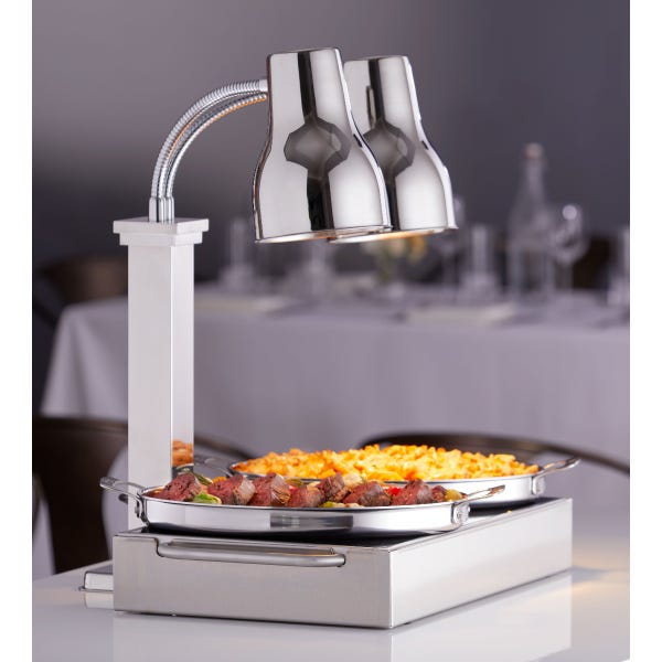 Double Heat Lamp 500W Adjustable Neck Stainless Steel Polished