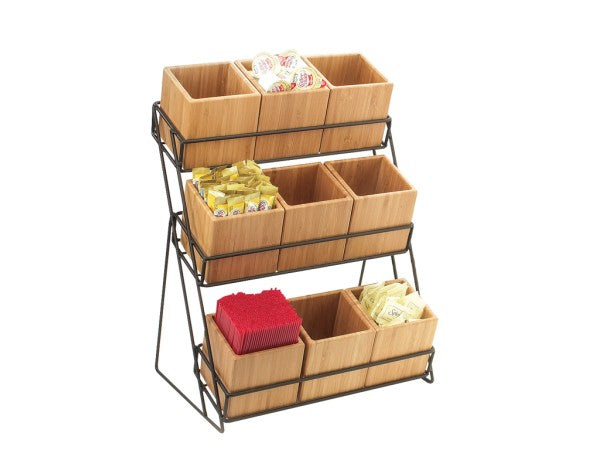 Bamboo 3-Tier Display, Black Wire Frame