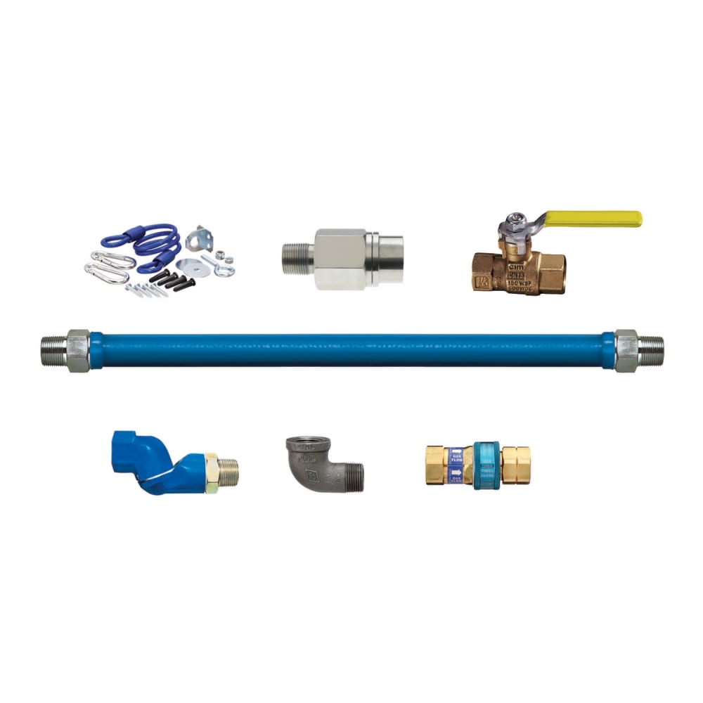 3/4"D Blue Hose™ Moveable Gas Connector Kit 36"L, Stainless Steel Braid, SnapFast® QD, Swivel MAX®, Elbow, Restraining Cable, Excess Flow Valve, Full Port Valve, 203,000 BTU/hr
