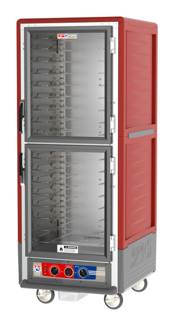 C5™ 3 Series Full-Height Red Insulation Armour™ Moisture Heated Cabinet w/ (18) Pan Capacity, Universal Slides, Dutch Clear Doors, 120v
