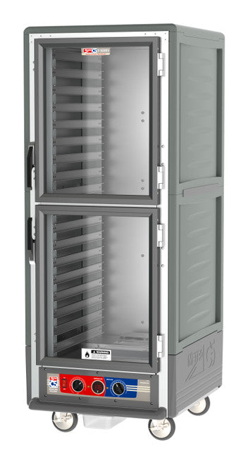 C5™ 3 Series Full-Height Grey Insulation Armour™ Moisture Heated Cabinet w/ (35) Pan Capacity, Lip Load Slides, Dutch Clear Doors, 120v