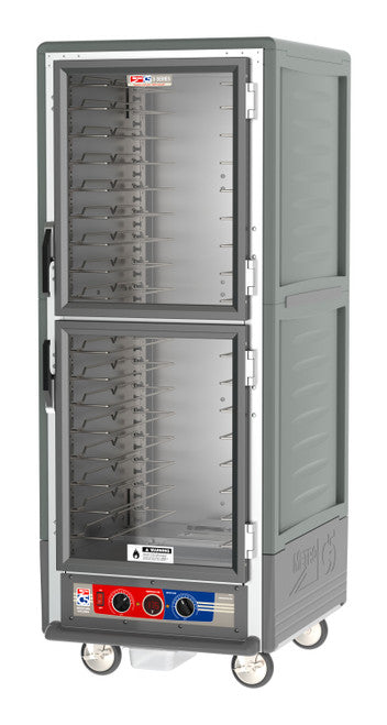 C5™ 3 Series Full-Height Grey Insulation Armour™ Moisture Heated Cabinet w/ (18) Pan Capacity, Universal Slides, Dutch Clear Doors, 120v