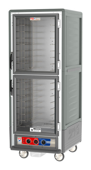C5™ 3 Series Full-Height Grey Insulation Armour™ Moisture Heated Cabinet w/ (18) Pan Capacity, Fixed Slides, Dutch Clear Doors, 120v