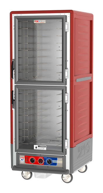 C5™ 3 Series Full-Height Red Insulation Armour™ Moisture Heated Cabinet w/ (18) Pan Capacity, Fixed Slides, Dutch Clear Doors, 120v