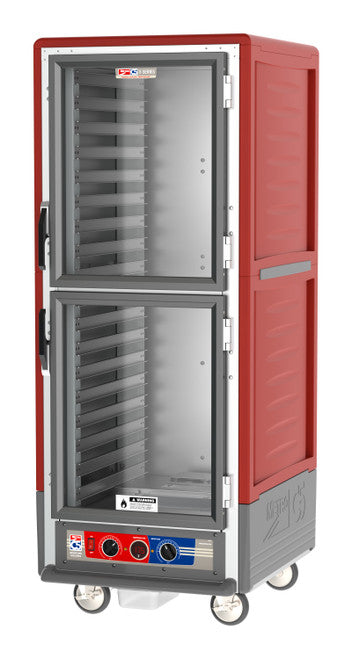C5™ 3 Series Full-Height Red Insulation Armour™ Moisture Heated Cabinet w/ (35) Pan Capacity, Lip Load Slides, Dutch Clear Doors, 120v