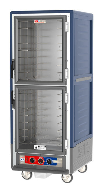 C5™ 3 Series Full-Height Blue Insulation Armour™ Moisture Heated Cabinet w/ (18) Pan Capacity, Fixed Slides, Dutch Clear Doors, 120v