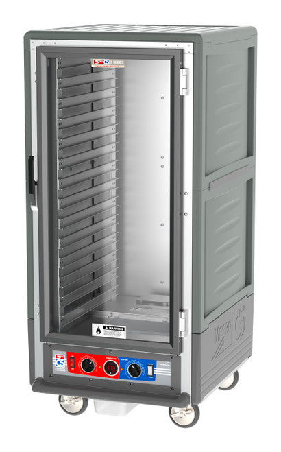 C5™ 3 Series 3/4 Height Grey Insulation Armour™ Heated Holding Cabinet w/ (27) Pan Capacity, Lip Load Slides, Clear Door, 120v