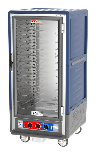 C5™ 3 Series 3/4 Height Blue Insulation Armour™ Low Wattage Heated Holding Cabinet w/ (14) Pan Capacity, Universal Slides, Clear Door, 120v