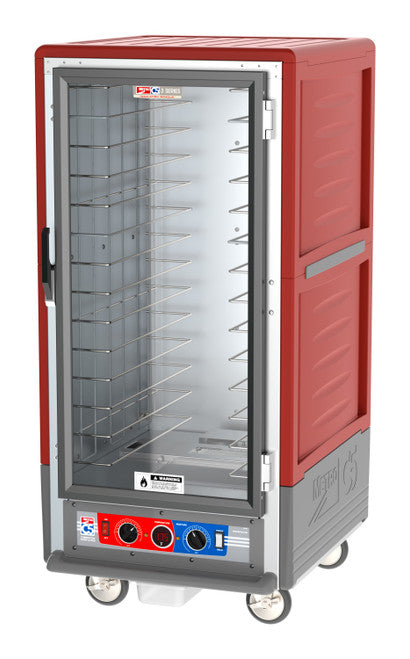 C5™ 3 Series 3/4 Height Red Insulation Armour™ Heated Holding Cabinet w/ (14) Pan Capacity, Fixed Slides, Clear Door, 120v