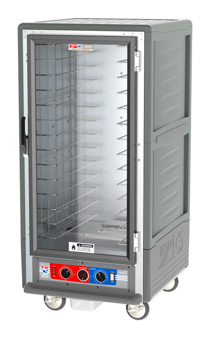 C5™ 3 Series 3/4 Height Grey Insulation Armour™ Heated Holding Cabinet w/ (14) Pan Capacity, Fixed Slides, Clear Door, 120v