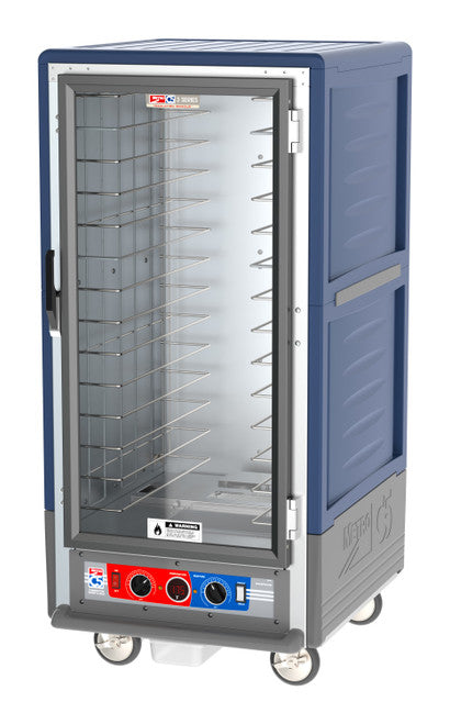 C5™ 3 Series 3/4 Height Blue Insulation Armour™ Low Wattage Heated Holding Cabinet w/ (14) Pan Capacity, Fixed Slides, Clear Door, 120v