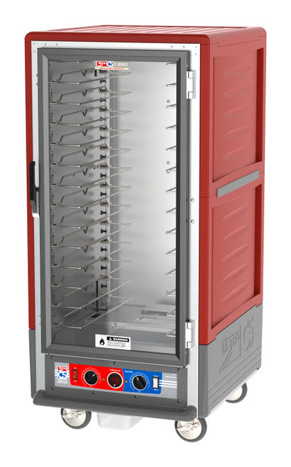 C5™ 3 Series 3/4 Height Red Insulation Armour™ Low Wattage Heated Holding Cabinet w/ (14) Pan Capacity, Universal Slides, Clear Door, 120v