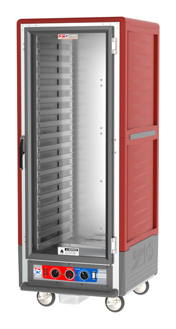 C5™ 3 Series Full-Height Red Insulation Armour™ Heated Holding Cabinet w/ (35) Pan Capacity, Lip Load Slides, Clear Door, 120v