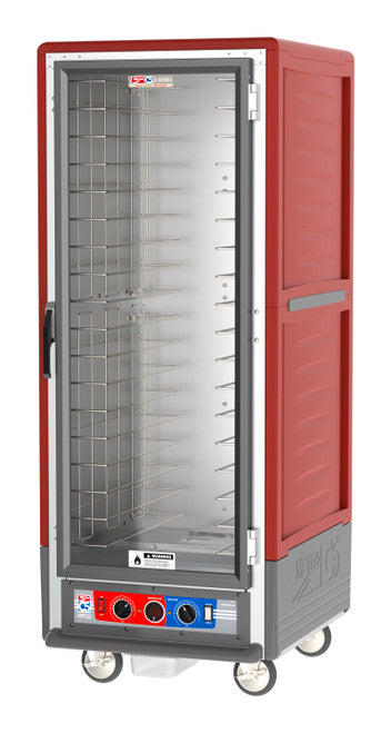 C5™ 3 Series Full-Height Red Insulation Armour™ Low Wattage Heated Holding Cabinet w/ (18) Pan Capacity, Fixed Slides, Clear Door, 120v