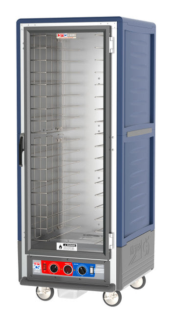 C5™ 3 Series Full-Height Blue Insulation Armour™ Low Wattage Heated Holding Cabinet w/ (18) Pan Capacity, Fixed Slides, Clear Door, 120v