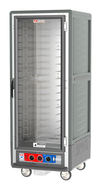 C5™ 3 Series Full-Height Grey Insulation Armour™ Low Wattage Heated Holding Cabinet w/ (18) Pan Capacity, Fixed Slides, Clear Door, 120v