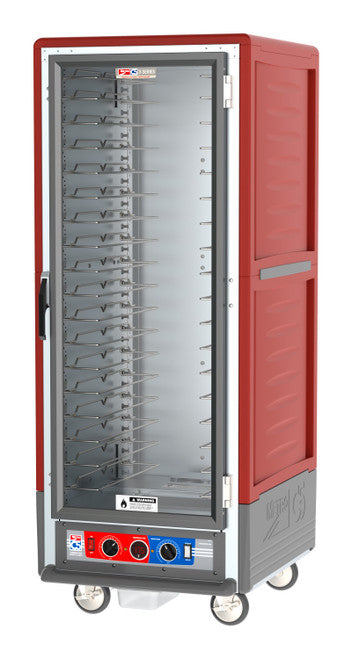 C5™ 3 Series Full-Height Red Insulation Armour™ Heated Holding Cabinet w/ (18) Pan Capacity, Universal Slides, Clear Door, 120v