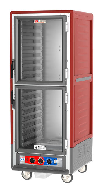 C5™ 3 Series Full-Height Red Insulation Armour™ Heated Holding Cabinet w/ (35) Pan Capacity, Lip Load Slides, Dutch Clear Doors, 120v
