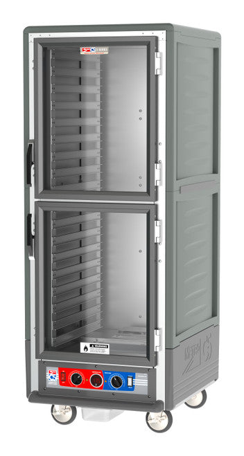 C5™ 3 Series Full-Height Grey Insulation Armour™ Heated Holding Cabinet w/ (35) Pan Capacity, Lip Load Slides, Dutch Clear Doors, 120v