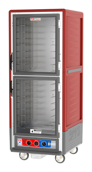 C5™ 3 Series Full-Height Red Insulation Armour™ Heated Holding Cabinet w/ (18) Pan Capacity, Fixed Slides, Dutch Clear Doors, 120v