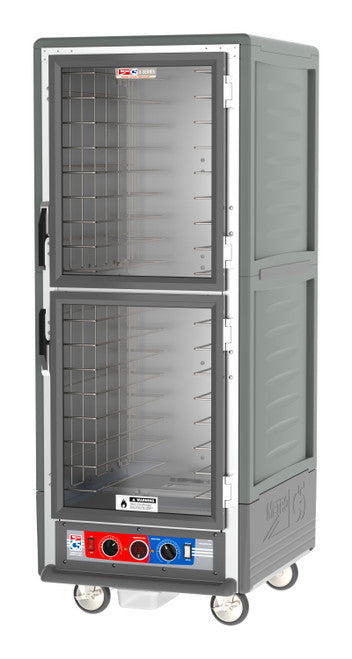 C5™ 3 Series Full-Height Grey Insulation Armour™ Low Wattage Heated Holding Cabinet w/ (18) Pan Capacity, Fixed Slides, Dutch Clear Doors, 120v