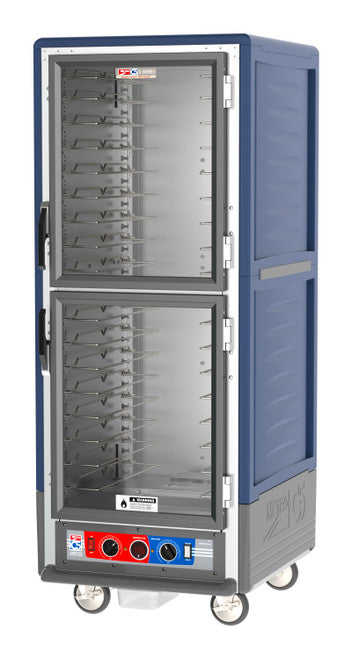 C5™ 3 Series Full-Height Blue Insulation Armour™ Heated Holding Cabinet w/ (18) Pan Capacity, Universal Slides, Dutch Clear Doors, 120v