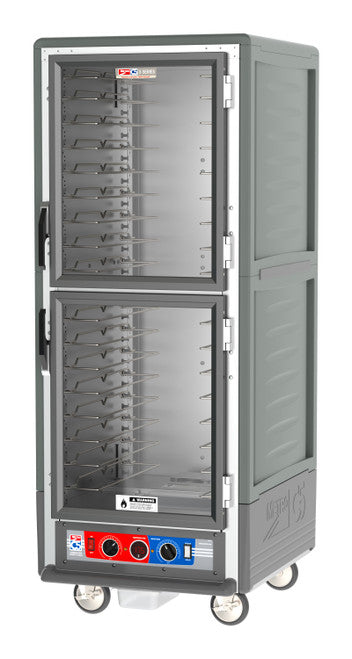 C5™ 3 Series Full-Height Grey Insulation Armour™ Heated Holding Cabinet w/ (18) Pan Capacity, Universal Slides, Dutch Clear Doors, 120v