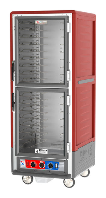 C5™ 3 Series Full-Height Red Insulation Armour™ Low Wattage Heated Holding Cabinet w/ (18) Pan Capacity, Universal Slides, Dutch Clear Doors, 120v