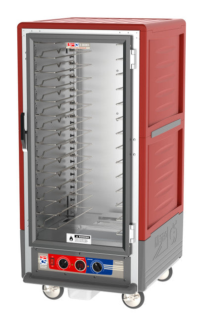 C5™ 3 Series 3/4 Height Red Insulation Armour™ Moisture Heated Cabinet w/ (14) Pan Capacity, Universal Slides, Clear Door, 120v