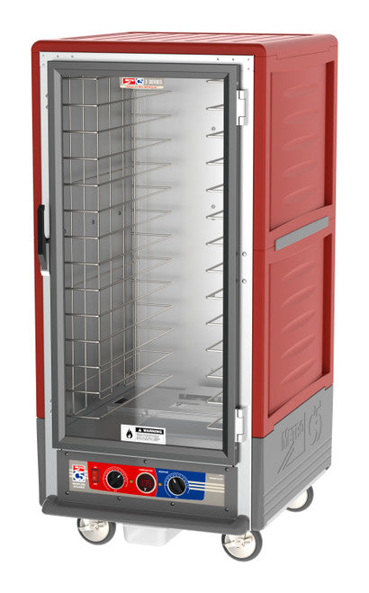C5™ 3 Series 3/4 Height Red Insulation Armour™ Moisture Heated Cabinet w/ (14) Pan Capacity, Fixed Slides, Clear Door, 120v