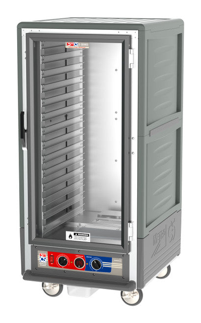 C5™ 3 Series 3/4 Height Grey Insulation Armour™ Moisture Heated Cabinet w/ (27) Pan Capacity, Lip Load Slides, Clear Door, 120v